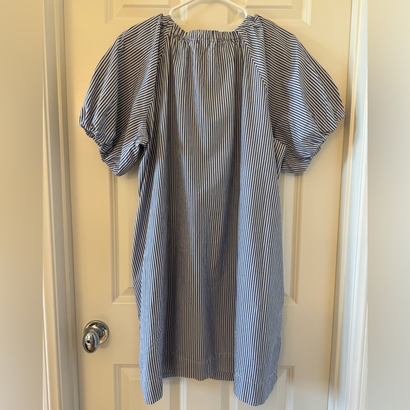 Striped Blue and White Mini Shift Dress - Picture 3 of 6